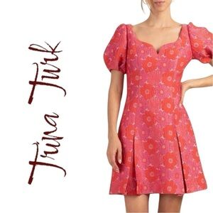 Trina Turk Devi Floral Puff-Sleeve Minidress in Red/Pink
